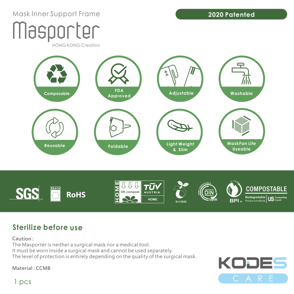 Masporter  全球首創專利產品 生物降解 可摺疊 可調節 環保立體 口罩支架